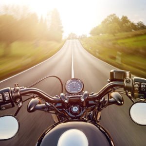 behind the handlebars of a motorcycle