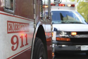 two ambulances transporting victims