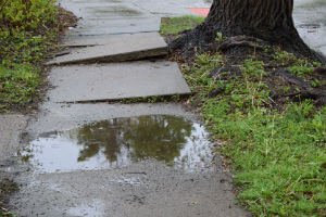 jagged pavement with puddle