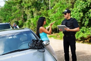 police taking report from young female driver