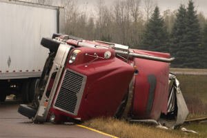 overturned truck after accident