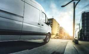 van driving in the city