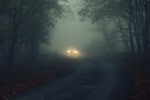 car driving in fog