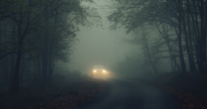 car driving in fog