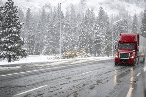 truck driving in the snow