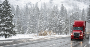 truck driving in the snow