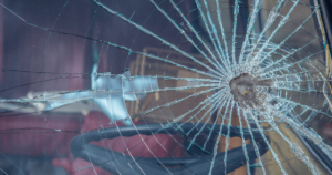 Broken windshield.