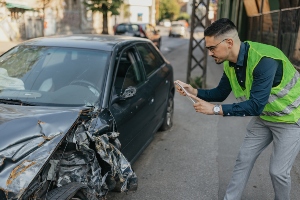 A man taking a picture of a damaged car