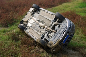 A flipped car