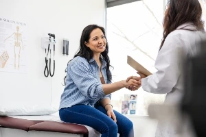 Women visiting a doctor office.