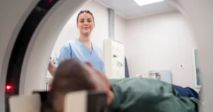 Medical professional conducting a medical test for a patient.