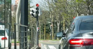 A car sitting at a red light