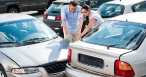 two drivers arguing after a rear-end crash