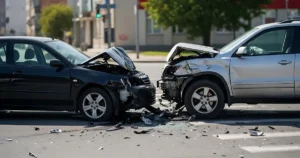 crashed vehicles in an intersection