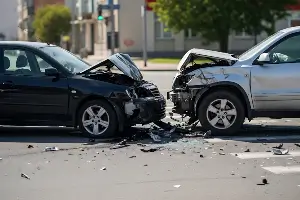 crashed vehicles in an intersection